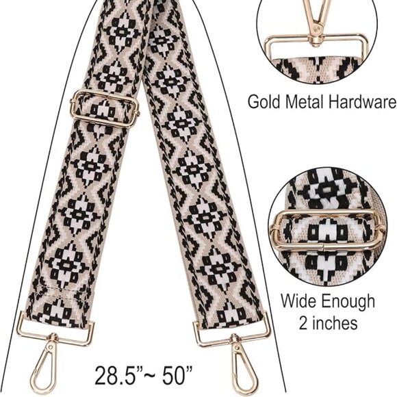 NWOT Black & White Woven Purse / Guitar Adjustable Boho XBody Strap - Picture 3 of 4